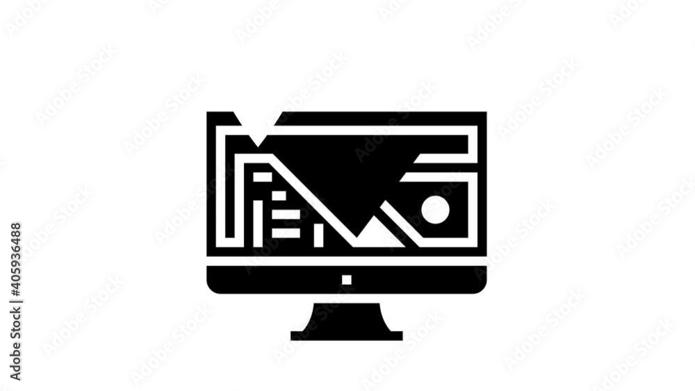 Poster computer monitor map location animated glyph icon. computer monitor map location sign. isolated on w