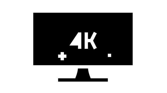 4k resolution computer display animated glyph icon. 4k resolution computer display sign. isolated on white background