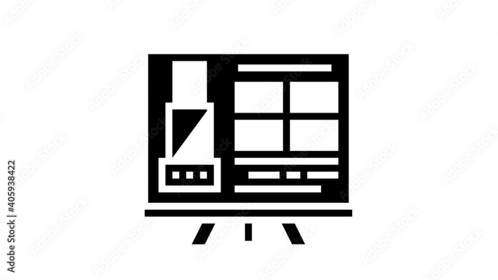 Poster building design presentation animated glyph icon. building design presentation sign. isolated on whi