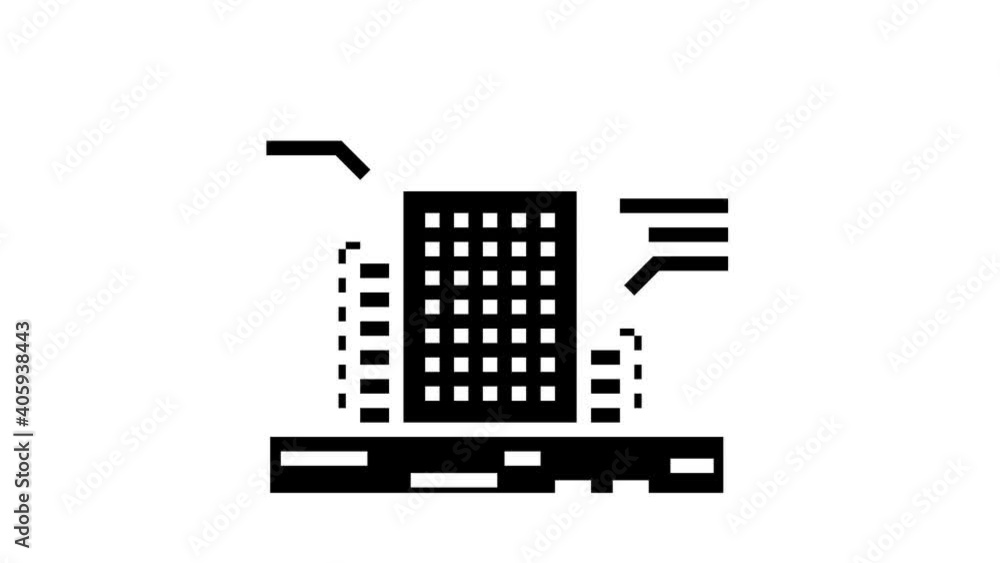 Poster building engineering animated glyph icon. building engineering sign. isolated on white background