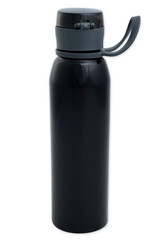 little black bottle for water on white background