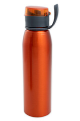 orange little bottle for water on white background