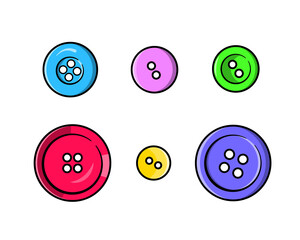 A set of colorful bright buttons of different sizes. Isolated on a white background.