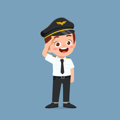 happy cute little kid boy wearing pilot uniform - obrazy, fototapety, plakaty