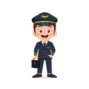 happy cute little kid boy wearing pilot uniform