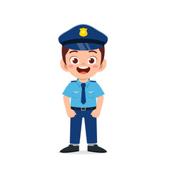 happy cute little kid boy wearing police uniform