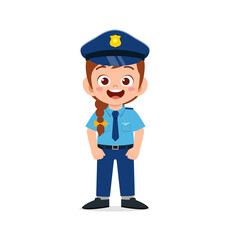 happy cute little kid girl wearing police uniform