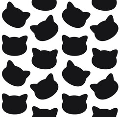 Vector seamless pattern of flat cat head silhouette isolated on white background