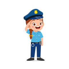 happy cute little kid girl wearing police uniform
