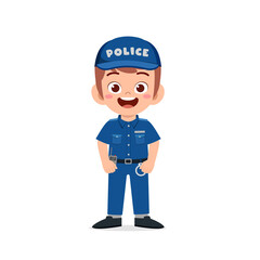 happy cute little kid boy wearing police uniform