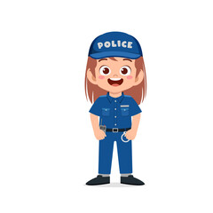 happy cute little kid girl wearing police uniform