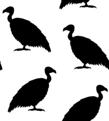 Vector seamless pattern of hand drawn griffon vulture bird silhouette isolated on white background