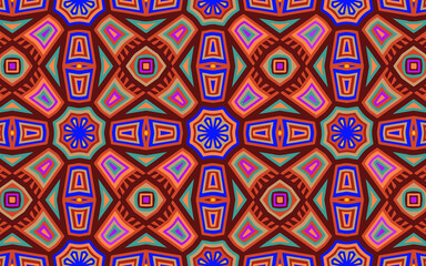 Ethnic ornament. Colorful texture in Mexican, Native American, Aztec style. Geometric background for wallpaper, wrapping paper, textile, fabric, website, stained glass.