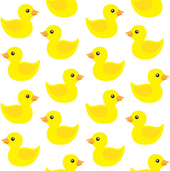 Vector seamless pattern of colored flat cartoon bath duck toy isolated on white background