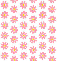 Vector seamless pattern of flat pink colored flower isolated on white background