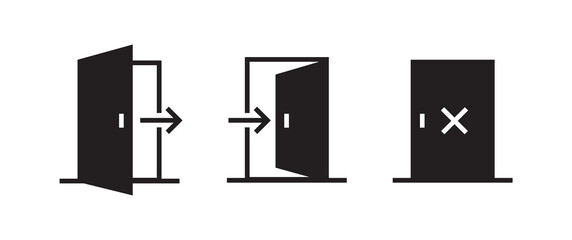 Open / Close door line icon set. Login, logout, register, password, vip entrance, key, lock  or exit vector illustrations. 