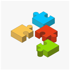 Puzzle icon design, Vector illustration. Isometric puzzle background. Editable stroke.