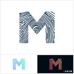 M Vector Letter base fingerprint logo for a modern world. Initial letter m illustration Icon Fingerprint Black and white and colorful Concept