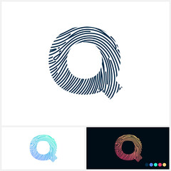 Q Vector Letter base fingerprint logo for a modern world. Initial letter q illustration Icon Fingerprint Black and white and colorful Concept