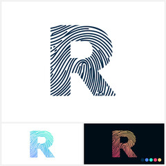 R Vector Letter base fingerprint logo for a modern world. Initial letter r illustration Icon Fingerprint Black and white and colorful Concept
