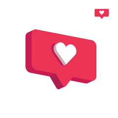 Heart in speech bubble icon. Love, like a sign. Isometric, three dimensions. Emotion, chat and Social Network Vector illustration