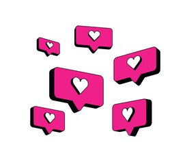 Heart in speech bubble icon. Love, like a sign. Isometric, three dimensions. Emotion, chat and Social Network Vector Pattern  illustration