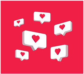 Heart in speech bubble icon. Love, like a sign. Isometric, three dimensions. Emotion, chat and Social Network Vector Pattern  illustration