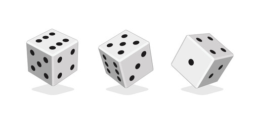 Vector Casino Dice Set of Authentic Icons. Color Poker Cubes Isolated on White Background. Vector Isometric, three dimensions Board Game Pieces, dices to gamble or gambling in craps.