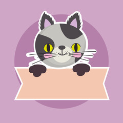 Fototapeta premium cute spotted cat feline animal with banner, pet cartoon