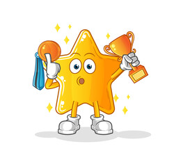star winner with trophie. cartoon character