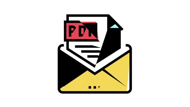 sending pdf file animated color icon. sending pdf file sign. isolated on white background