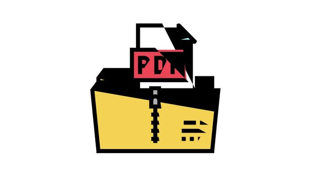 archiving pdf file animated color icon. archiving pdf file sign. isolated on white background