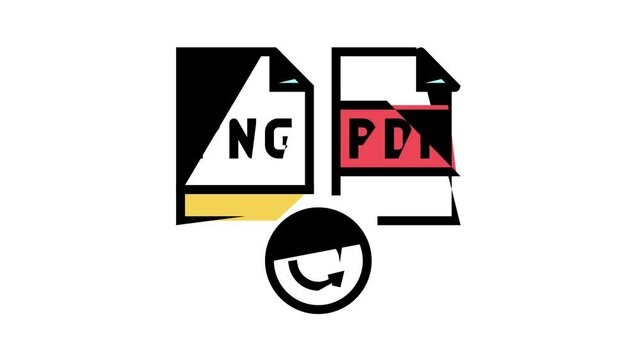convert png to pdf file animated color icon. convert png to pdf file sign. isolated on white background