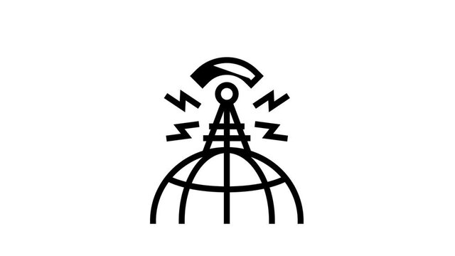 world broadcasting news antenna animated black icon. world broadcasting news antenna sign. isolated on white background