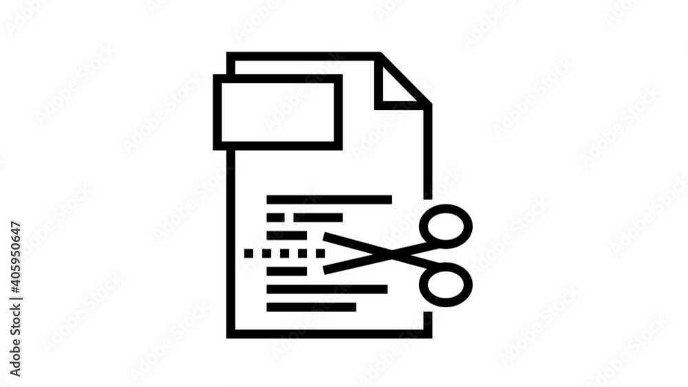 Poster cutting pdf file animated black icon. cutting pdf file sign. isolated on white background