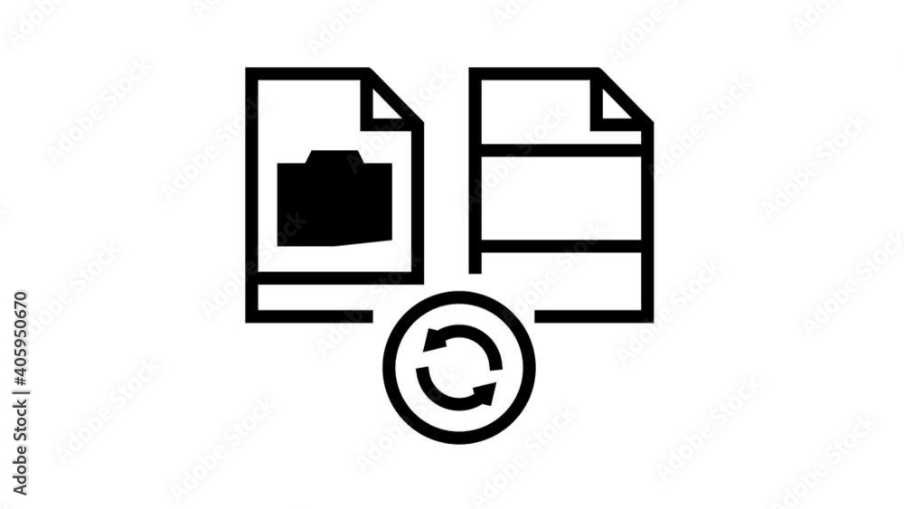 Poster convert photo to pdf file animated black icon. convert photo to pdf file sign. isolated on white bac