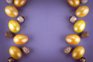 Bright colored eggs on a gray background. Easter theme, holiday. Happy easter card with copy space for text in minimalist easter style. Color of the year. Grey.