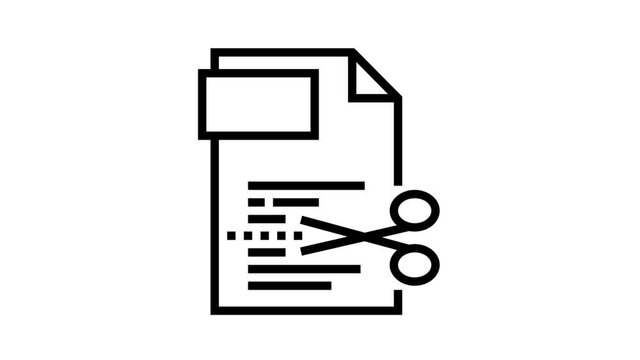 cutting pdf file animated black icon. cutting pdf file sign. isolated on white background