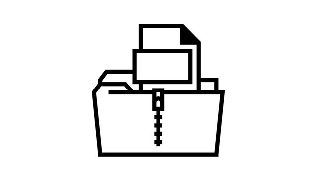 archiving pdf file animated black icon. archiving pdf file sign. isolated on white background