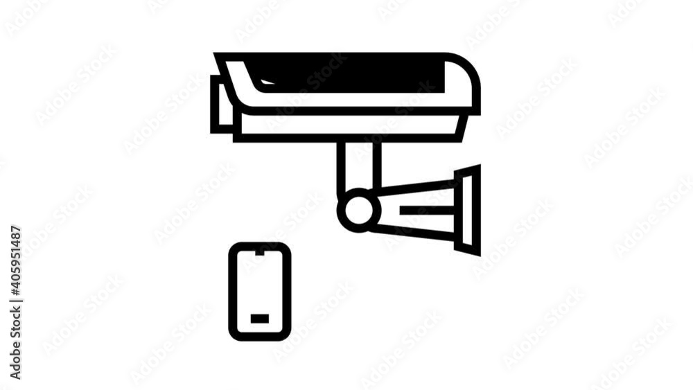 Poster video camera, security system remote control animated black icon. video camera, security system remo