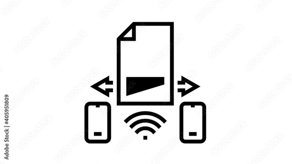 Poster video file send to phone animated black icon. video file send to phone sign. isolated on white backg