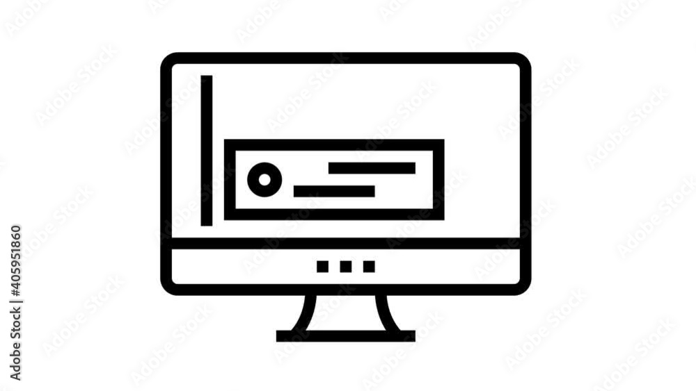 Poster social page computer screen animated black icon. social page computer screen sign. isolated on white