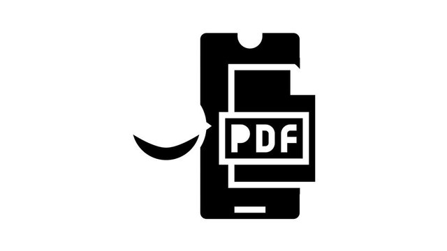reading pdf file on mobile phone animated glyph icon. reading pdf file on mobile phone sign. isolated on white background