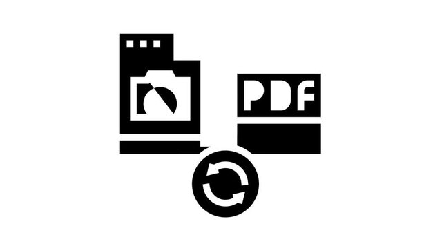 convert photo to pdf file animated glyph icon. convert photo to pdf file sign. isolated on white background