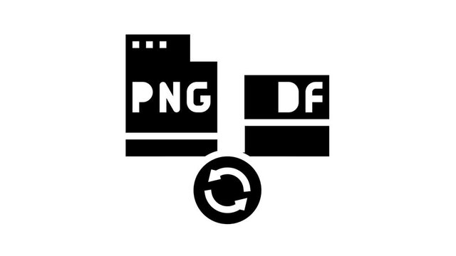 convert png to pdf file animated glyph icon. convert png to pdf file sign. isolated on white background