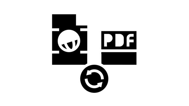 convert web site page to pdf file animated glyph icon. convert web site page to pdf file sign. isolated on white background