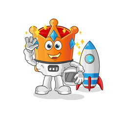 crown astronaut waving character. cartoon mascot vector © dataimasu