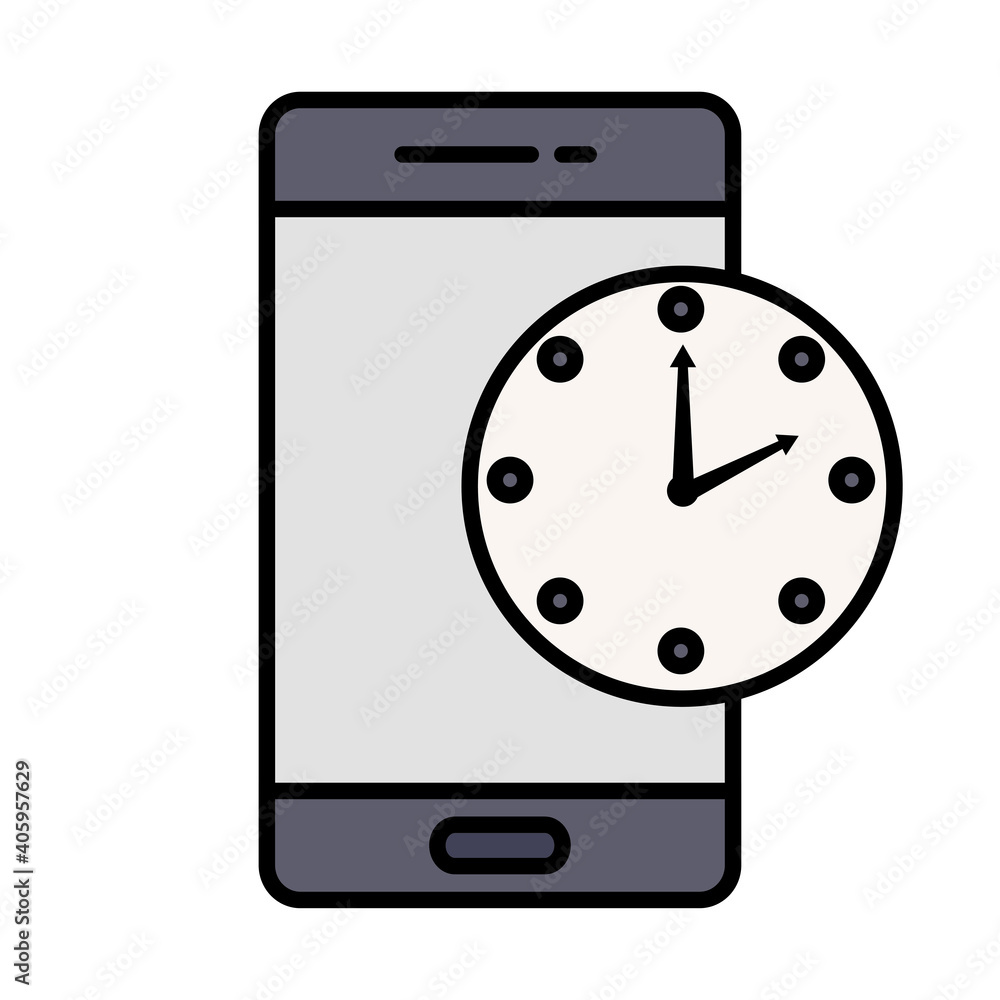 Poster time clock watch analog in smartphone style line and fill icon vector illustration design