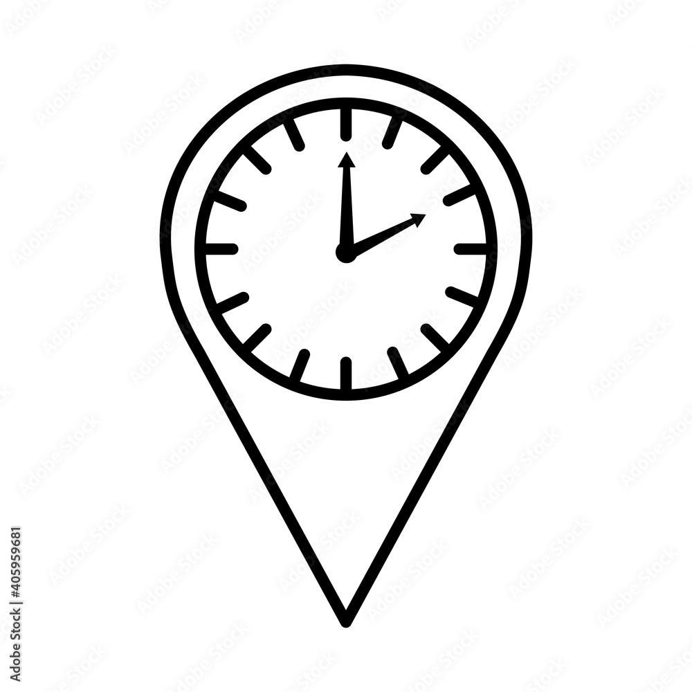 Poster time clock watch analog in pin location line style icon vector illustration design