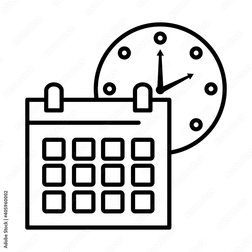 Poster time clock watch analog with calendar line style icon vector illustration design